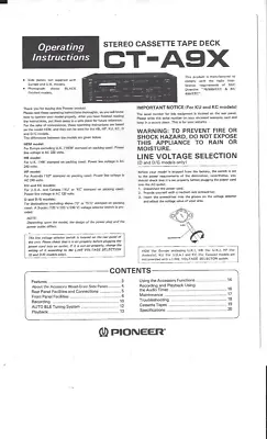 Kaufen Pioneer Bedienungsanleitung User Manual Für CT- A 9 X Englisch Copy • 9€