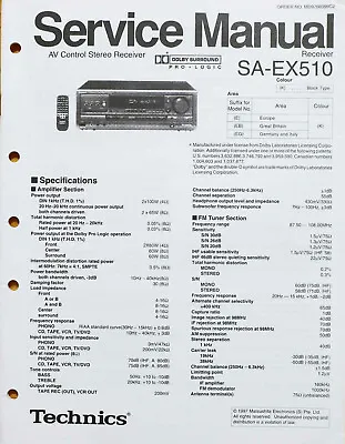 Kaufen Service Manual Hifi Receiver Technics SA-EX 510 • 11€