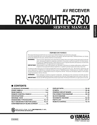 Kaufen Service Manual-Anleitung Für Yamaha RX-V350, HTR-5730  • 16€