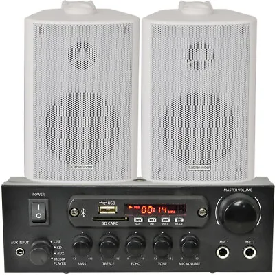 Kaufen Shop Bluetooth Musiksystem 2x Weiße Lautsprecher & 110 W AMP Hintergrund FM Radio • 120.66€