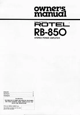Kaufen Bedienungsanleitung-Operating Instructions Für Rotel RB-850  • 7€