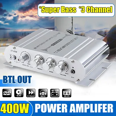 Kaufen 400W 12V 3-Kanal-Audio-Leistungsverstärker HiFi-Bass Kraftvoller Stereoklang  • 15.99€