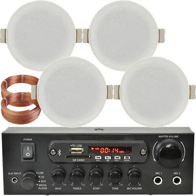 Kaufen Bluetooth Decken Musik Kit PRO Amp & 4 Low Profile Lautsprecher Stereo HiFi Sound • 153.74€