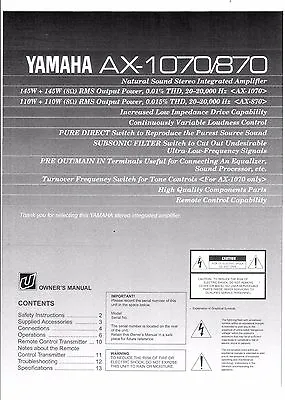 Kaufen Yamaha  Bedienungsanleitung User Manual Owners Manual  Für AX 1070- 870  Copy • 9.95€