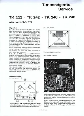 Kaufen Grundig Service Manual Für TK 222 / 242 / 246 / 248 Copy • 13€