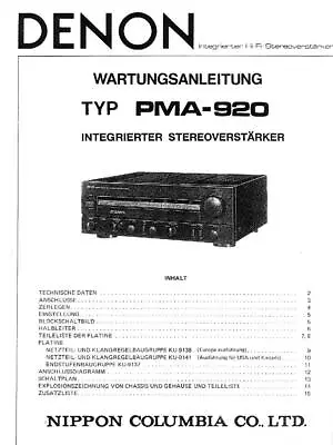 Kaufen Service Manual-Anleitung Für Denon PMA-920  • 12€