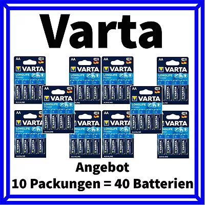 Kaufen 40x VARTA AA LR6 Batterie Mignon ALKALINE 1,5V Batterien Longlife Power • 18.99€