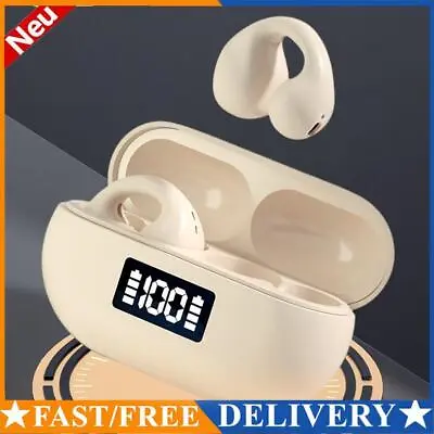Kaufen T75 Ohrclip Kopfhörer Digital Display Bluetooth-kompatibel 5.3 Kopfhörer (Elfenbein) • 10.97€