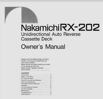 Kaufen Nakamichi RX-202 Kassettenspieler - Bedienungsanleitung - BENUTZERHANDBUCH • 8.13€