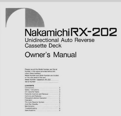 Kaufen Nakamichi RX-202 Kassettenspieler - Bedienungsanleitung - BENUTZERHANDBUCH • 8.28€