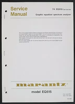 Kaufen Original Marantz EQ515 Graphic Equalizer Service-Manual/Diagram/Parts List O126 • 24.50€