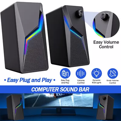 Kaufen Kompakt Mini Stereo Lautsprecher Für Computer PC Laptop Desktop Boxen USB RGB • 18.59€