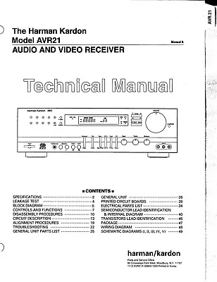 Kaufen Technical Manual-Anleitung Für Harman Kardon AVR 21  • 16€