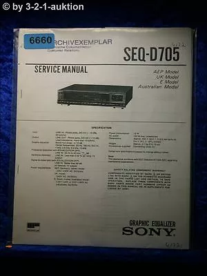 Kaufen Sony Service Manual SEQ D705 Graphic Equalizer (#6660) • 14.95€
