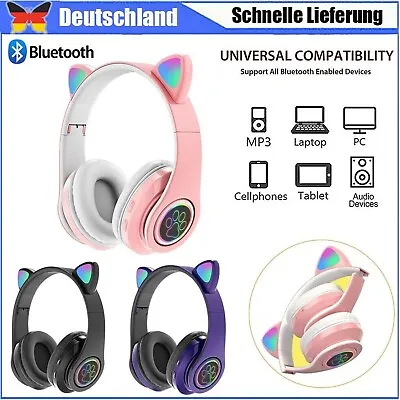 Kaufen Bluetooth Katze Ohr Kopfhörer Gaming Headset Kopfhörer Mit LED-Licht Für Kids • 9.99€