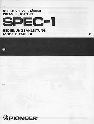 Kaufen Original Pioneer SPEC-1 Bedienungsanleitung/Manual (D/F) - BA000249 • 33.75€
