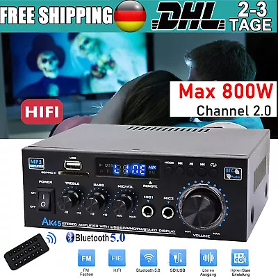 Kaufen 800W Digital Bluetooth Verstärker Audio HiFi Stereo Amplifier Vollverstärker FM • 1.50€