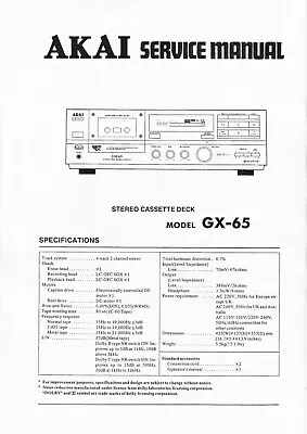 Kaufen Service Manual-Anleitung Für Akai GX-65  • 9.50€