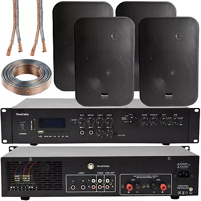 Kaufen 400W Bluetooth Soundsystem 4x Schwarz 200W Wand Lautsprecher Kanal HiFi Verstärker • 358.53€