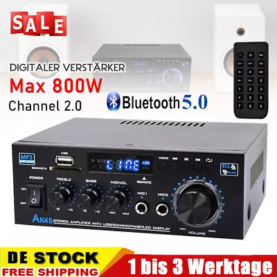 Kaufen 800W Verstärker Stereo Amplifier HIFI Digital Bluetooth FM USB Vollverstärker DE • 33.99€
