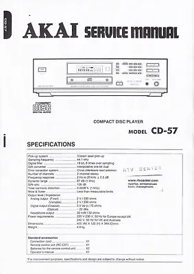 Kaufen Service Manual-Anleitung Für Akai CD-57  • 8.50€