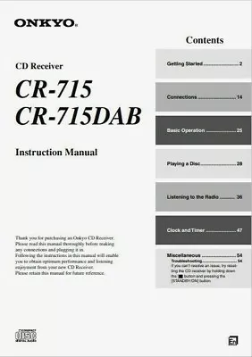 Kaufen Onkyo CR-715 DAB - CD Receiver Komponentensystem - Anleitung - BENUTZERHANDBUCH  • 9.67€