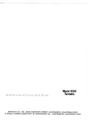 Kaufen Marantz User Manual  Bedienungsanleitung Für Model 6300 Turntable English Copy • 11€