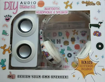 Kaufen GABBA WARE Kinder Bluetooth Kopfhörer & Lautsprecher Geschenkset + Zum Selbermachen Aufkleber Kit • 29.60€