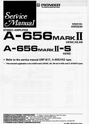 Kaufen Service Manual-Anleitung Für Pioneer A-656 Mark 2,Mark II-S • 10€