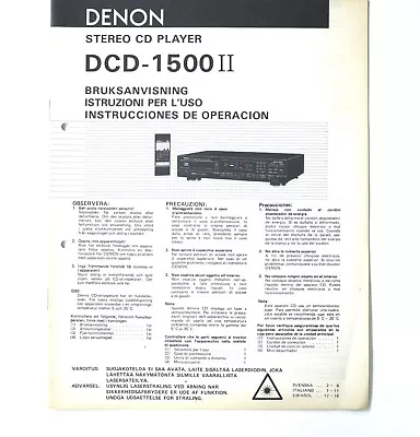 Kaufen Original DENON DCD-1500 II CD-Player Owner's Manual / Bedienungsanleitung !!! • 23.50€
