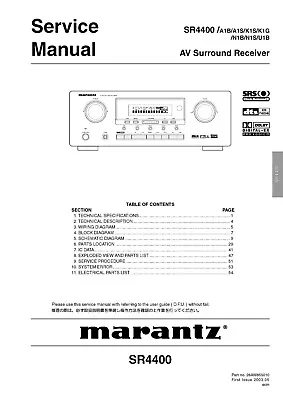 Kaufen Service Manual-Anleitung Für Marantz SR-4400  • 14€