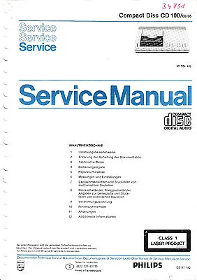 Kaufen Service Manual-Anleitung Für Philips CD 100  • 15€