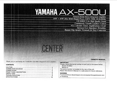 Kaufen Yamaha AX-500U - Stereo-Soundverstärker - Bedienungsanleitung - BENUTZERHANDBUCH  • 6.67€