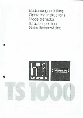 Kaufen Grundig  Bedienungsanleitung User Manual Owners   Für TS 1000 Hifi Deutsch Copy • 12.95€