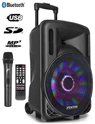 Kaufen FENTON  FT12LED  Mobile Akku Box Sound Anlage Bluetooth Funkmikrofon LED USB MP3 • 169.95€