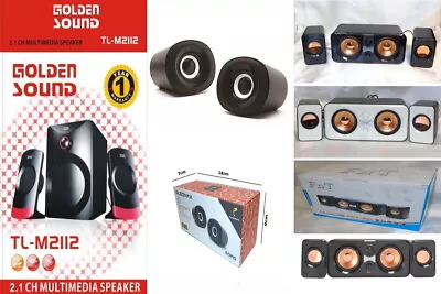 Kaufen Golden-Sun Stereo Subwoofer 2.1 Lautsprecher Set + 2 Boxen Speaker 600W 1200W • 2.99€