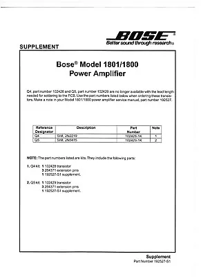 Kaufen Bose Schaltplan Für Model 1800 Und 1801 Englisch Copy • 10.50€