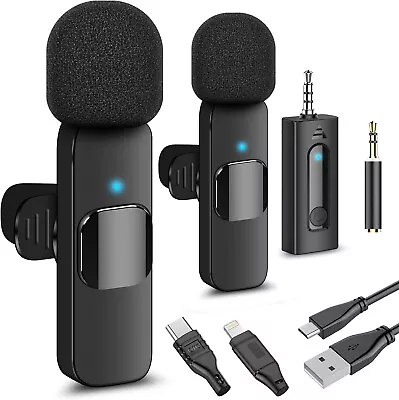 Kaufen Wireless Lavalier Mikrofon Mini Ansteckmikrofon Vlog Handy-Live-Stream 2 Mic NEU • 21.99€