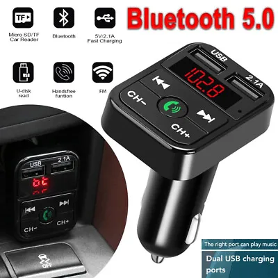 Kaufen FM Transmitter Auto KFZ Radio Bluetooth 5.0 Adapter Dual USB Ladegerät Für Handy • 7.49€