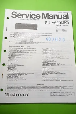 Kaufen Service Manual-Anleitung Für Technics SU-A600 MK3  ,ORIGINAL ! • 12€