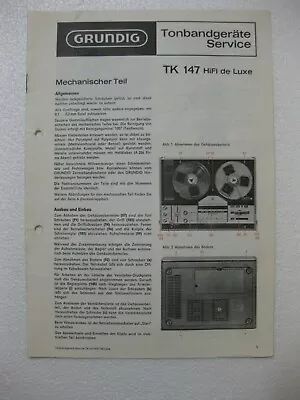Kaufen GRUNDIG Tonbandgeräte Service -Schaltplan TK 147 HiFi De Luxe ORIGINAL • 9.90€