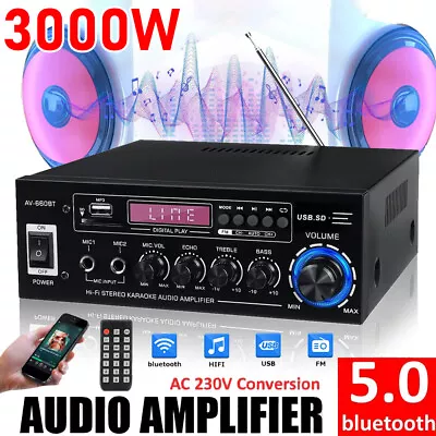 Kaufen 3000W Bluetooth 5.0 Verstärker HiFi Power Audio Stereo Bass USB SD FM Radio AUX • 32.99€