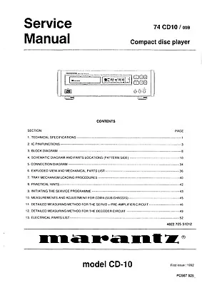 Kaufen Service Manual-Anleitung Für Marantz 74 CD 10  • 11€