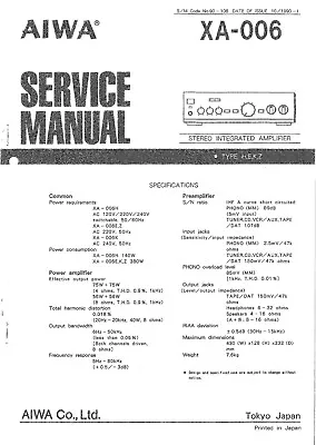 Kaufen Service Manual-Anleitung Für Aiwa XA-006  • 9€