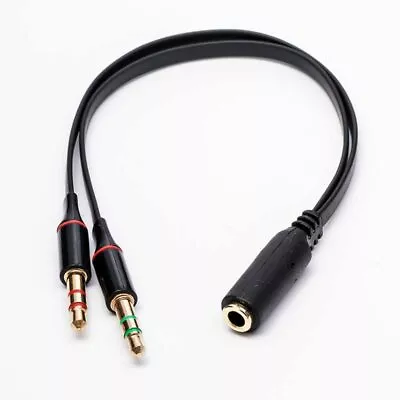 Kaufen Audio Splitter Kabel Schwarz Y Adapter Kopfhörer Headset 3.5mm Flachkabel PC • 3.99€
