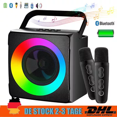 Kaufen Tragbar LED Karaoke Mikrofon Anlage Maschine Mit 2 Mikro Bluetooth Lautsprecher • 35.99€
