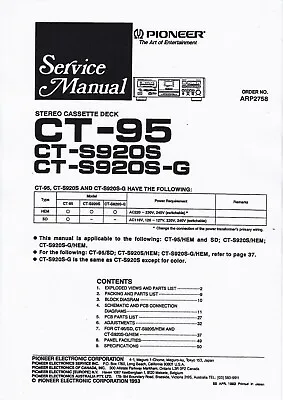 Kaufen Service Manual-Anleitung Für Pioneer CT-S920S,CT-95  • 11.50€