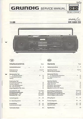 Kaufen Grundig Service Anleitung Manual RR 9000 CD  B788 • 8.42€