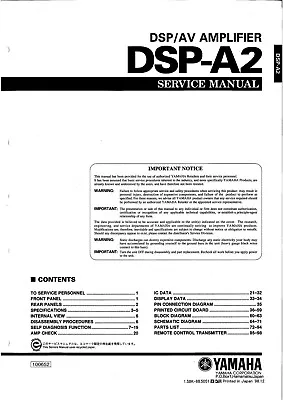 Kaufen Service Manual-Anleitung Für Yamaha DSP-A2  • 17€
