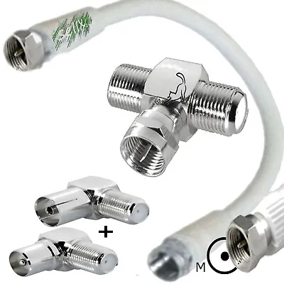 Kaufen SAT T Stück + Kabel +2 IEC Winkel Adapter Verteiler Splitter F-Stecker Buchse 4K • 7.95€